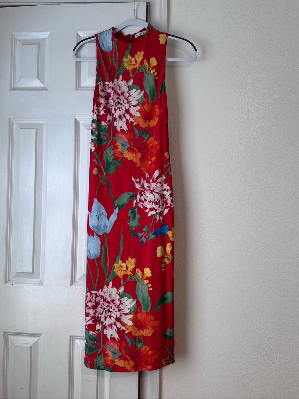 Alice + Olivia Delora Floral Print Midi Sheath Dress Bodycon Sleeveless Size 4 - Picture 4 of 13